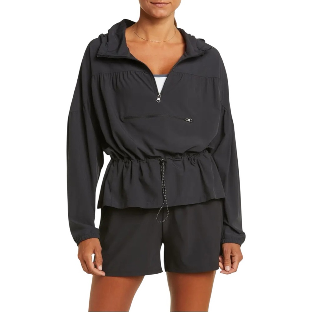 Zella Excursion Hooded Packable Utility Anorak Pullover 1/2 Zip Hoodie Jacket